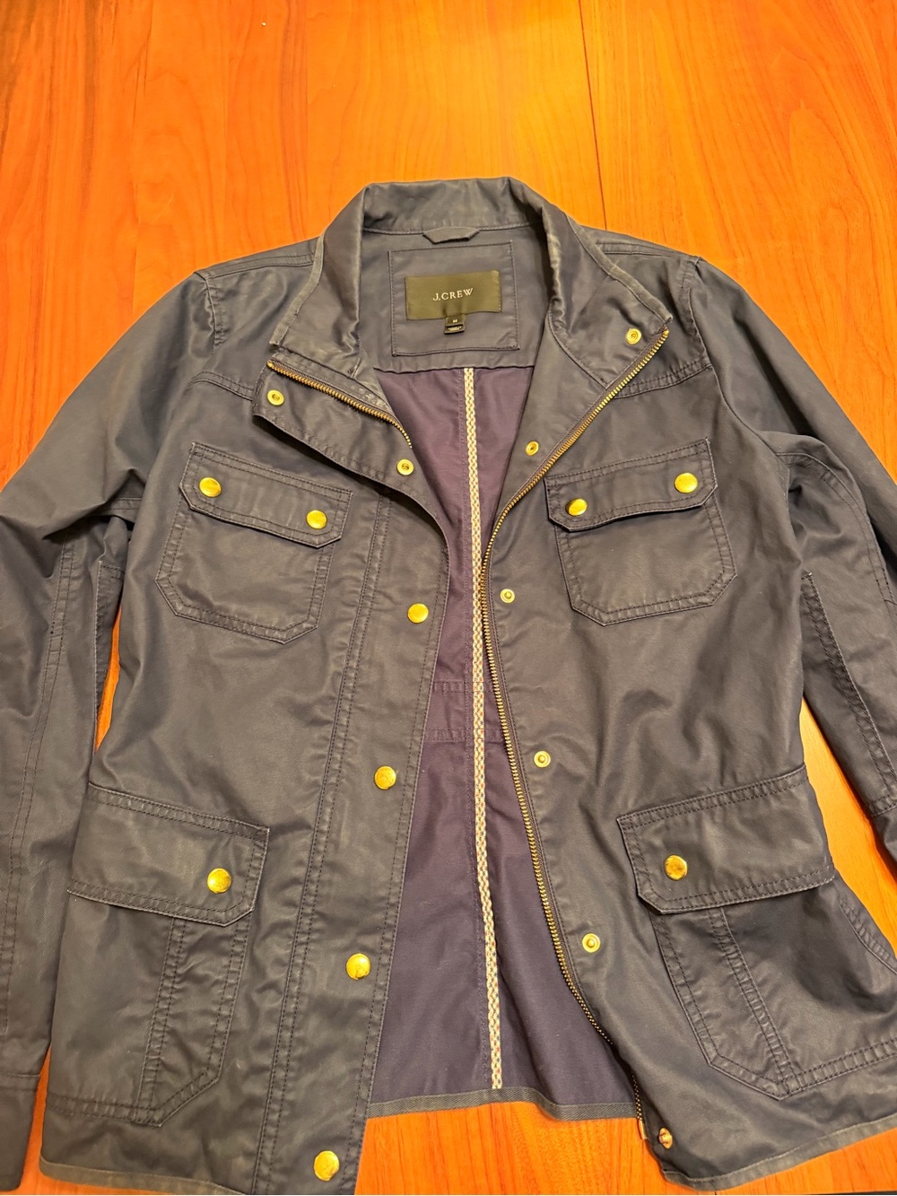 J. Crew Navy Military Field Jacket with Gold-Tone Hardware